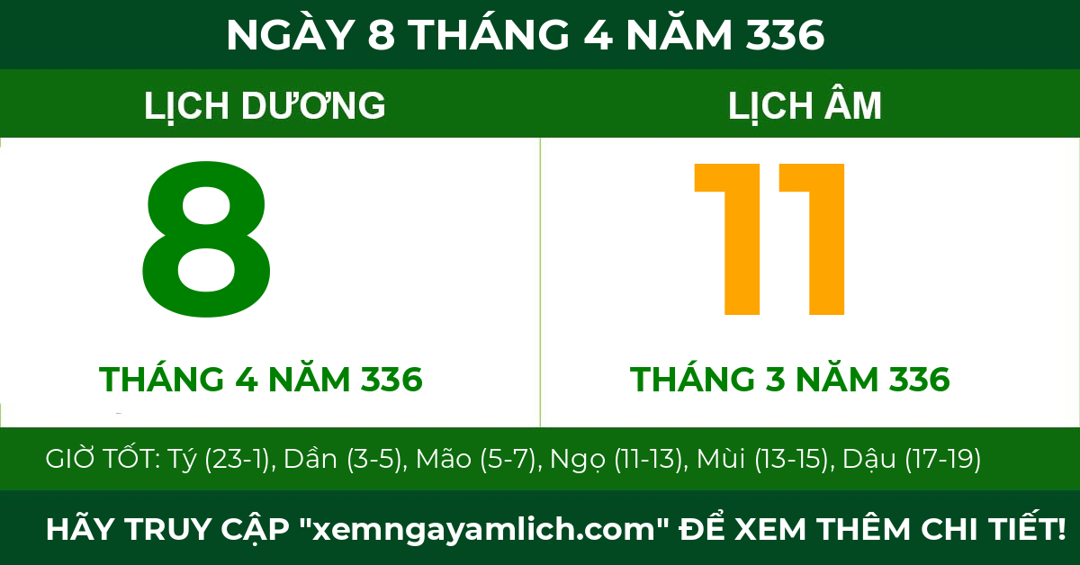 lịch âm ngày 8 tháng 4 năm 336