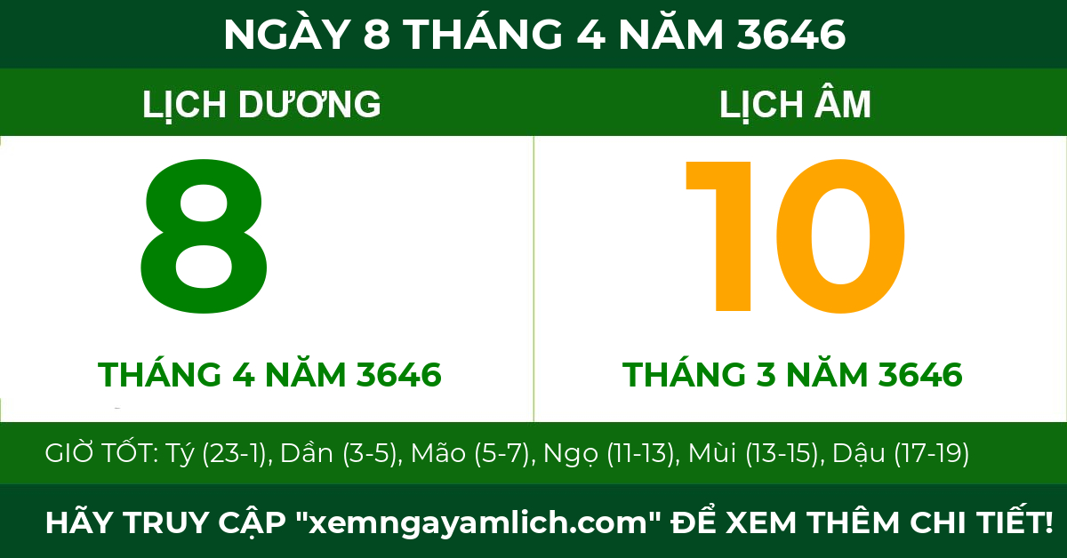 lịch âm ngày 8 tháng 4 năm 3646