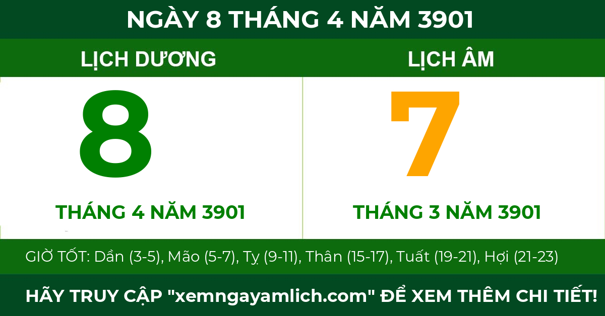 lịch âm ngày 8 tháng 4 năm 3901