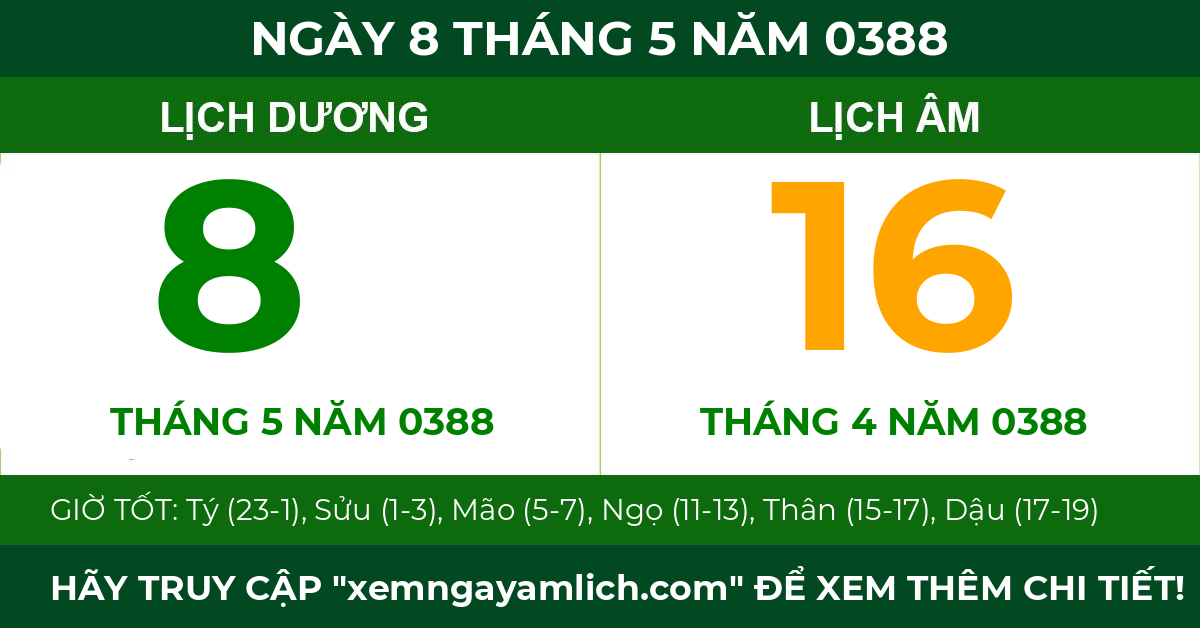 lịch âm ngày 8 tháng 5 năm 0388
