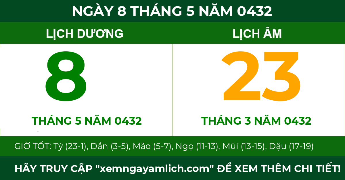 lịch âm ngày 8 tháng 5 năm 0432