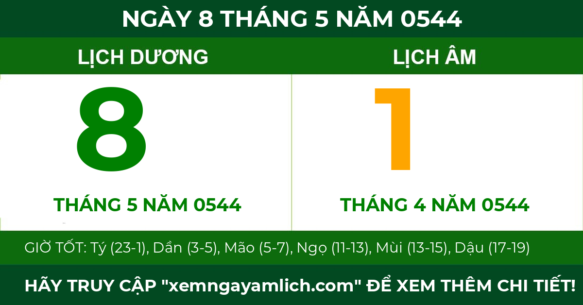 lịch âm ngày 8 tháng 5 năm 0544