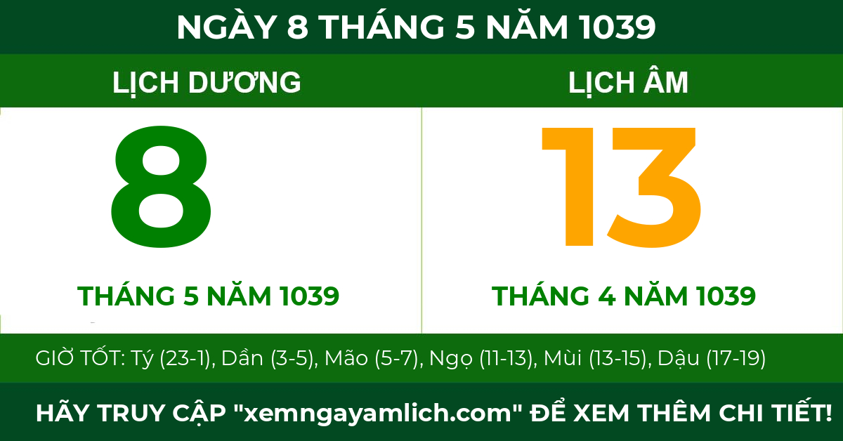 lịch âm ngày 8 tháng 5 năm 1039
