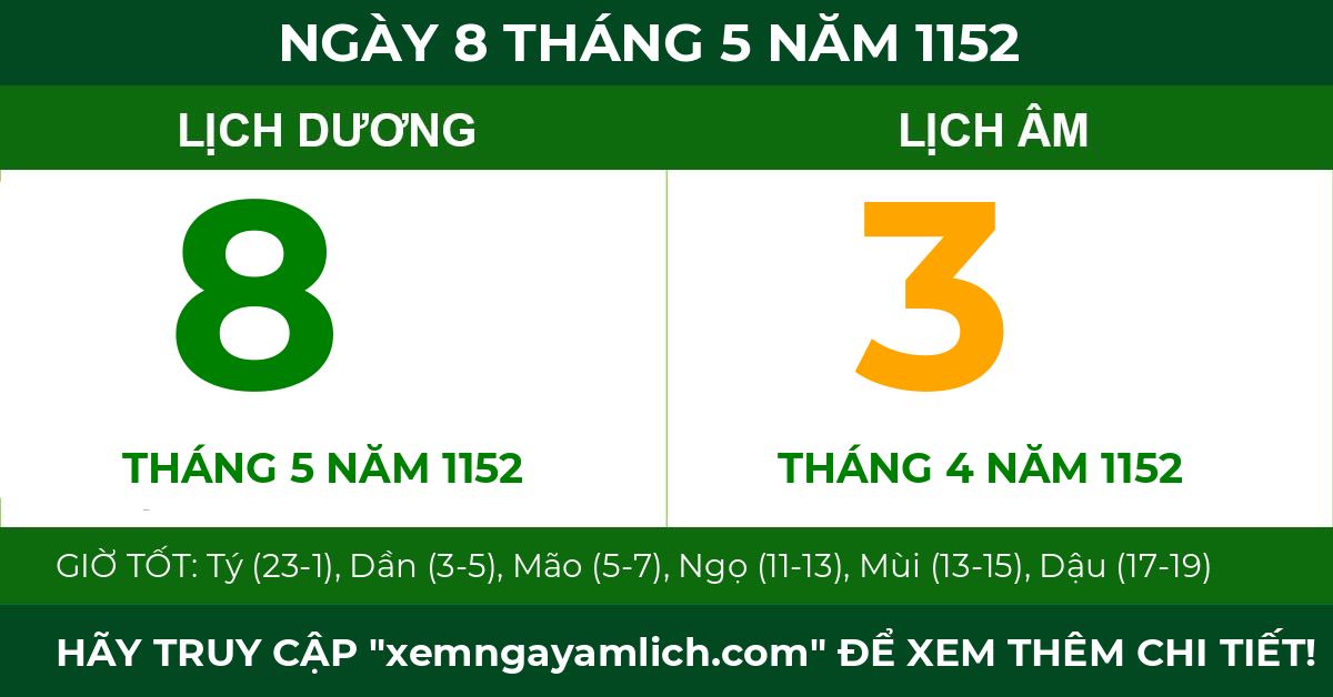lịch âm ngày 8 tháng 5 năm 1152