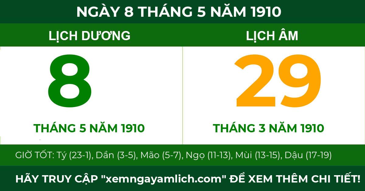lịch âm ngày 8 tháng 5 năm 1910