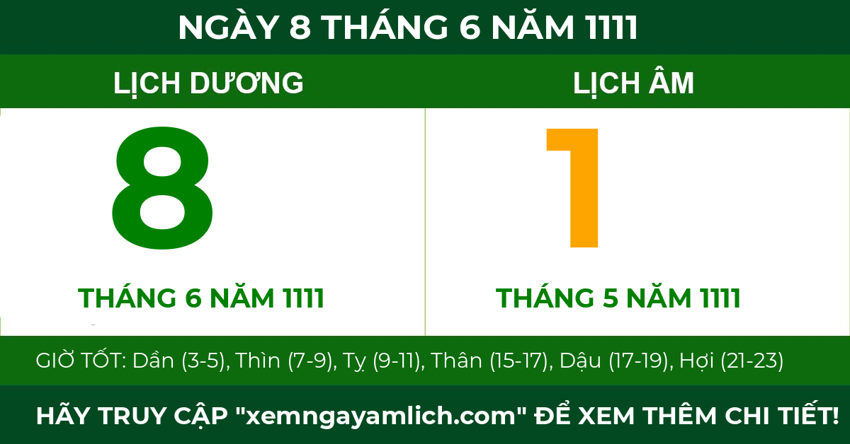 lịch âm ngày 8 tháng 6 năm 1111