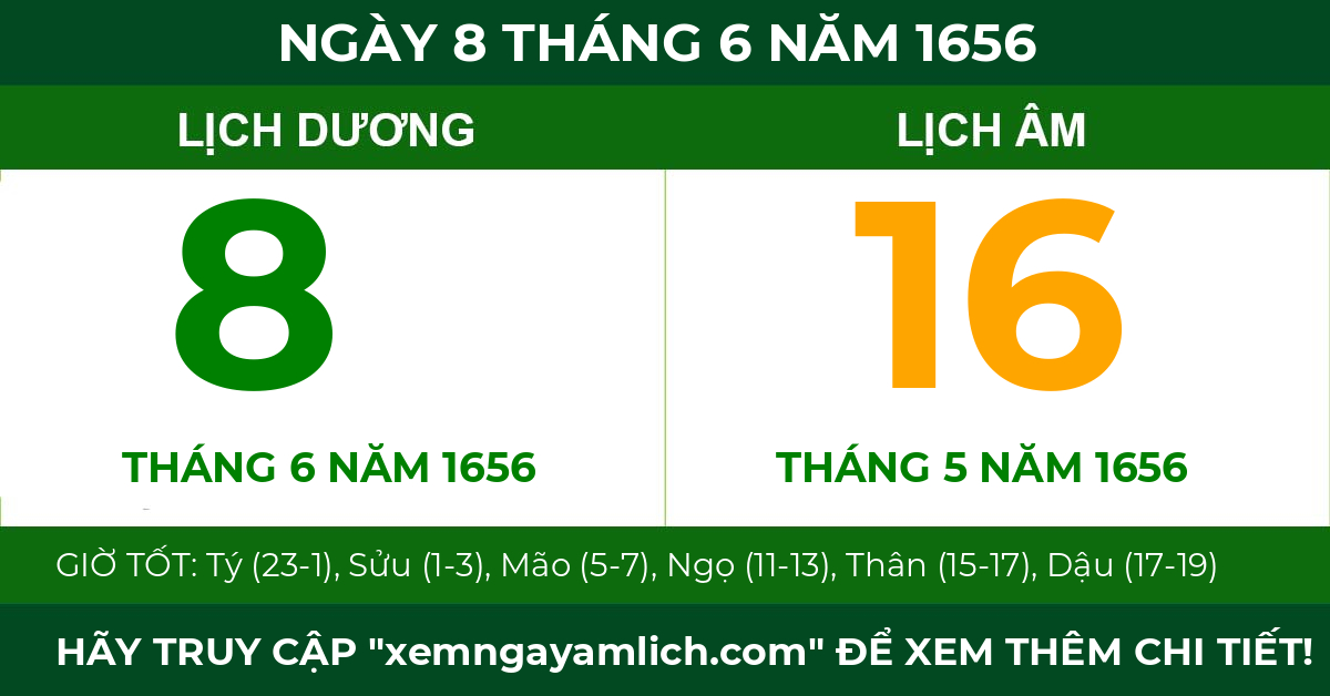 lịch âm ngày 8 tháng 6 năm 1656