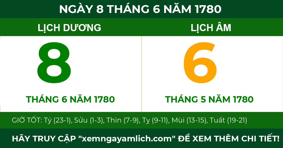 lịch âm ngày 8 tháng 6 năm 1780