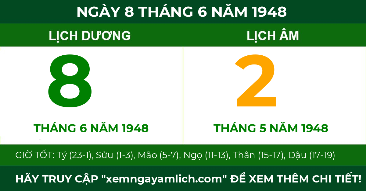 lịch âm ngày 8 tháng 6 năm 1948