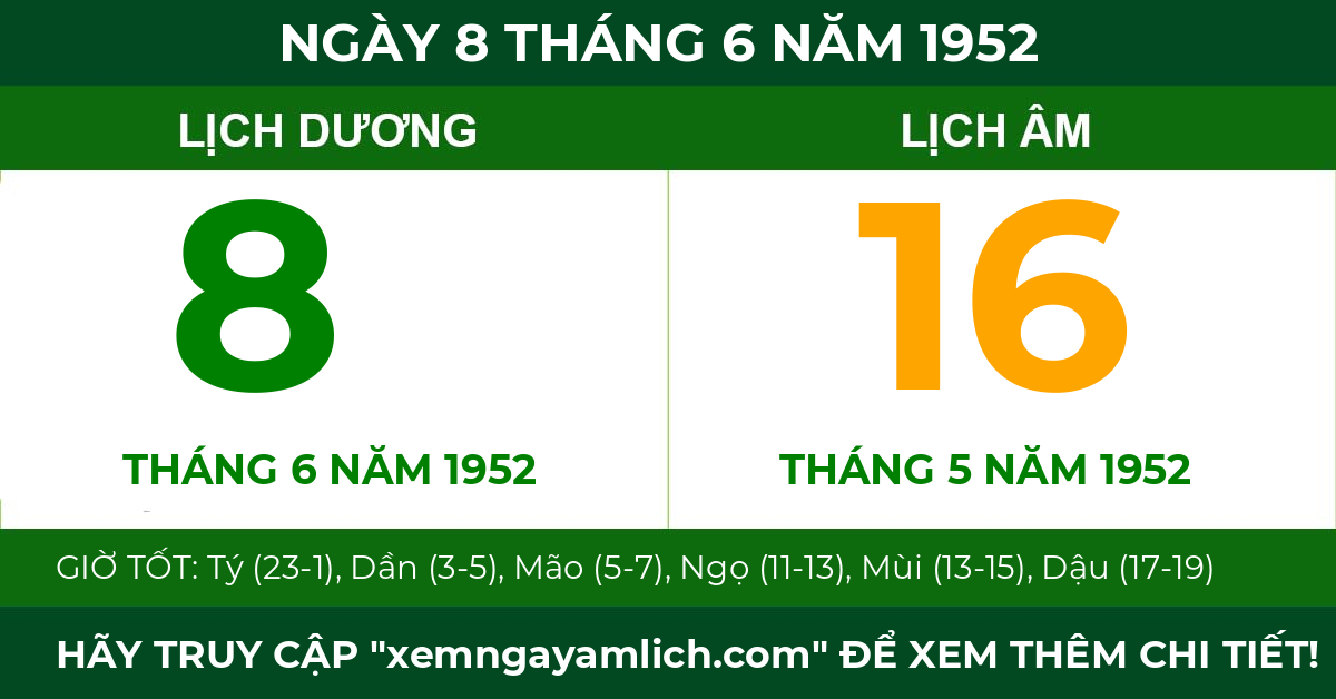 lịch âm ngày 8 tháng 6 năm 1952