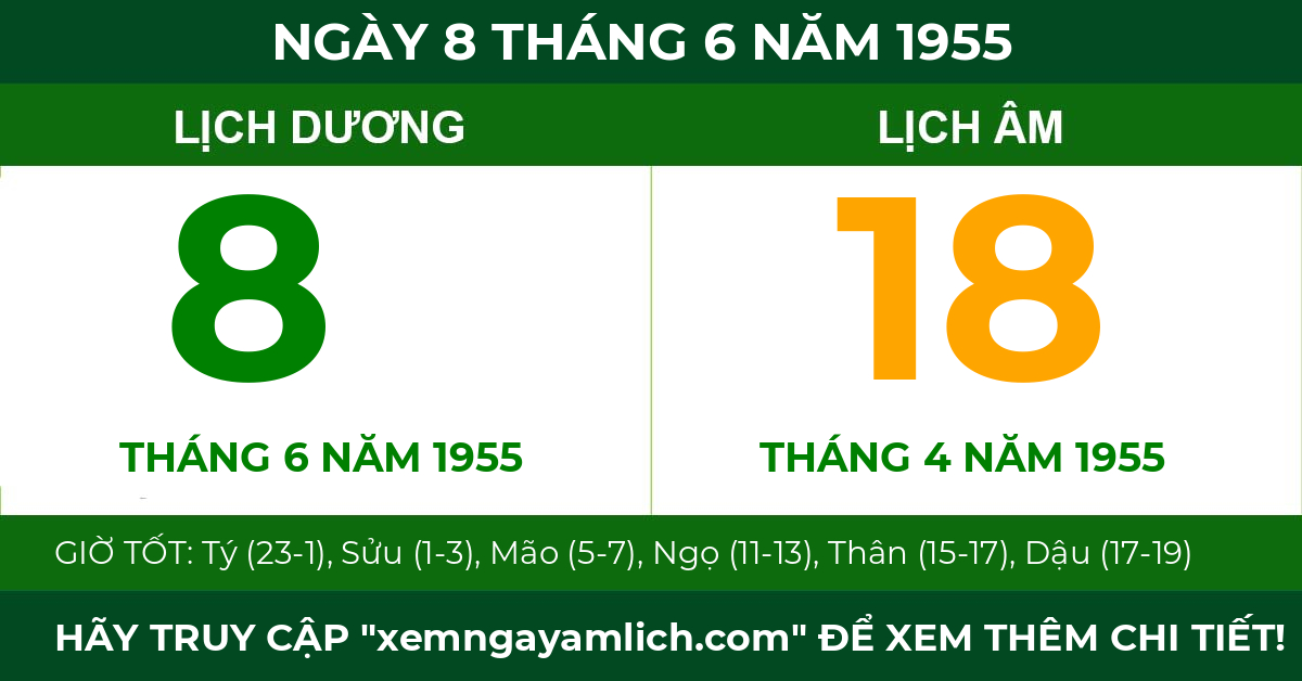 lịch âm ngày 8 tháng 6 năm 1955
