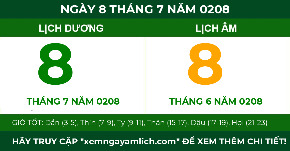 lịch âm ngày 8 tháng 7 năm 0208