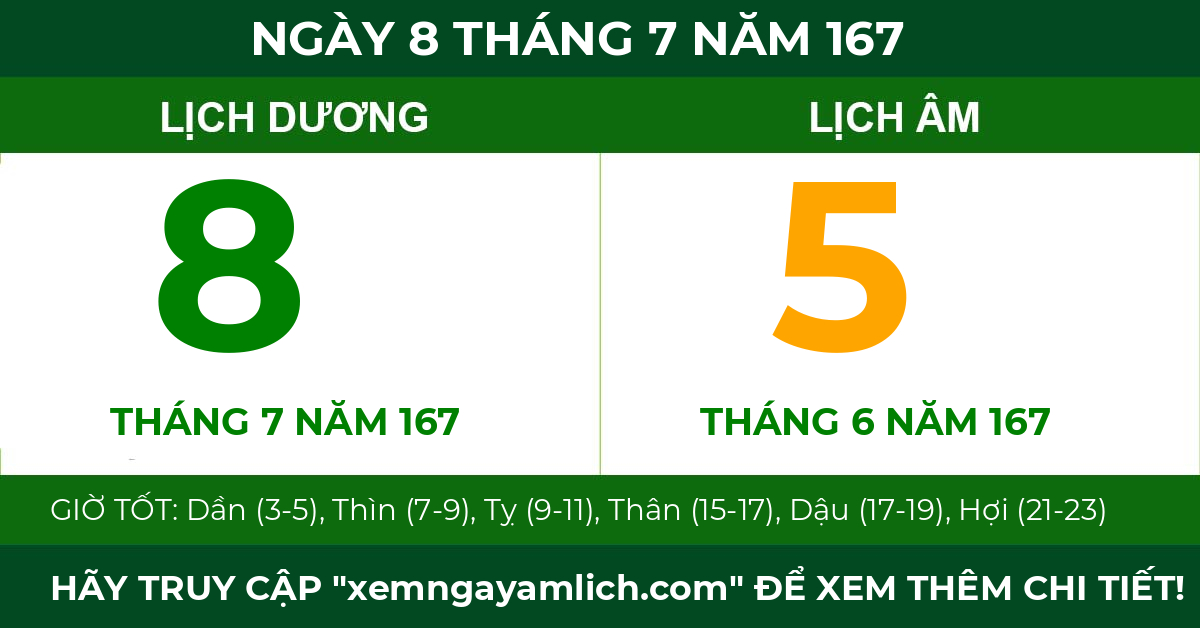 lịch âm ngày 8 tháng 7 năm 167
