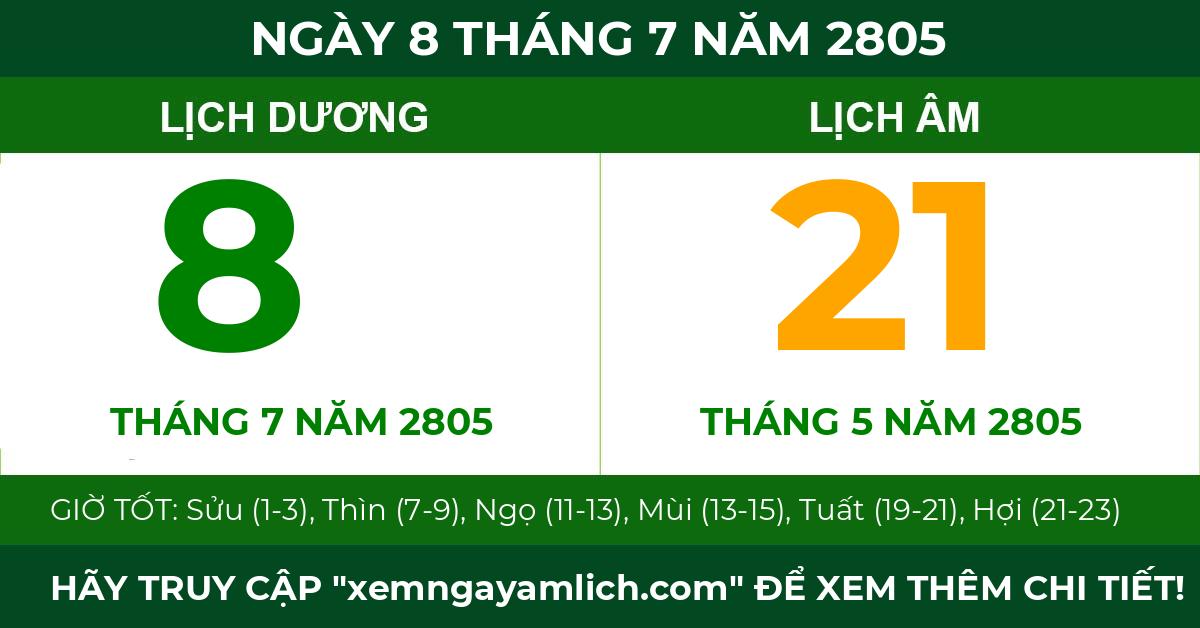 lịch âm ngày 8 tháng 7 năm 2805