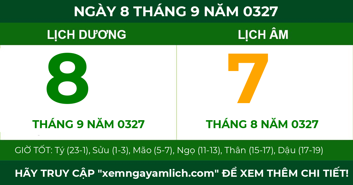 lịch âm ngày 8 tháng 9 năm 0327