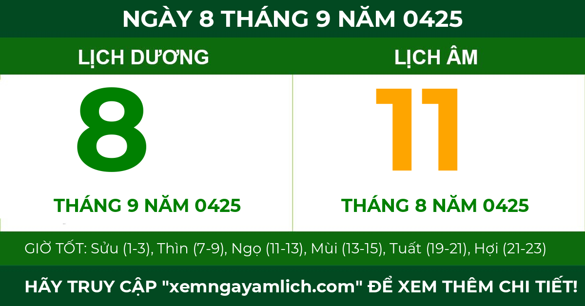 lịch âm ngày 8 tháng 9 năm 0425