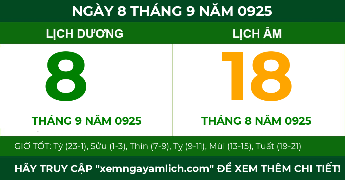 lịch âm ngày 8 tháng 9 năm 0925
