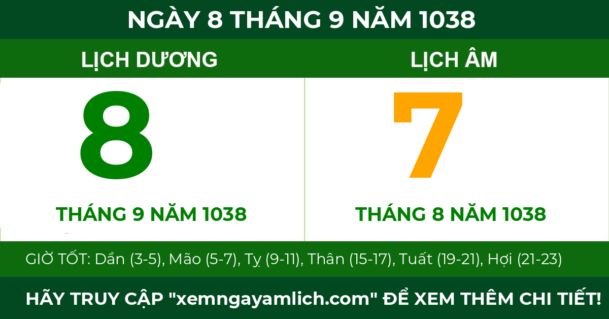 lịch âm ngày 8 tháng 9 năm 1038