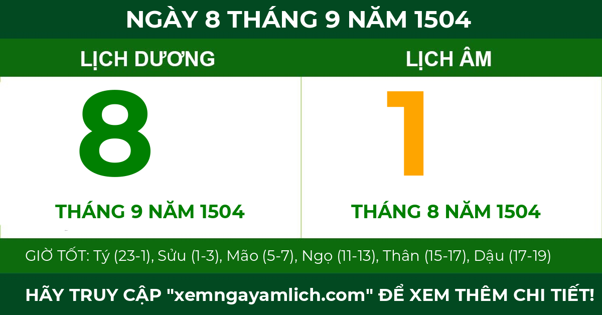 lịch âm ngày 8 tháng 9 năm 1504