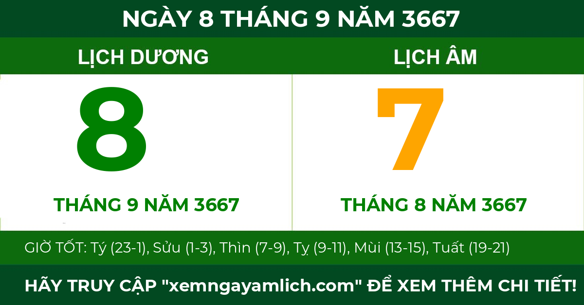 lịch âm ngày 8 tháng 9 năm 3667