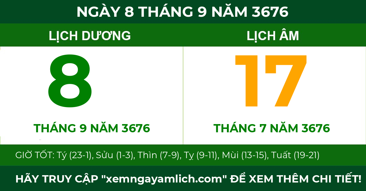 lịch âm ngày 8 tháng 9 năm 3676