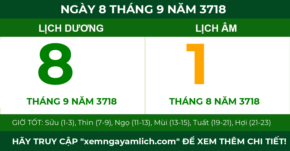 lịch âm ngày 8 tháng 9 năm 3718