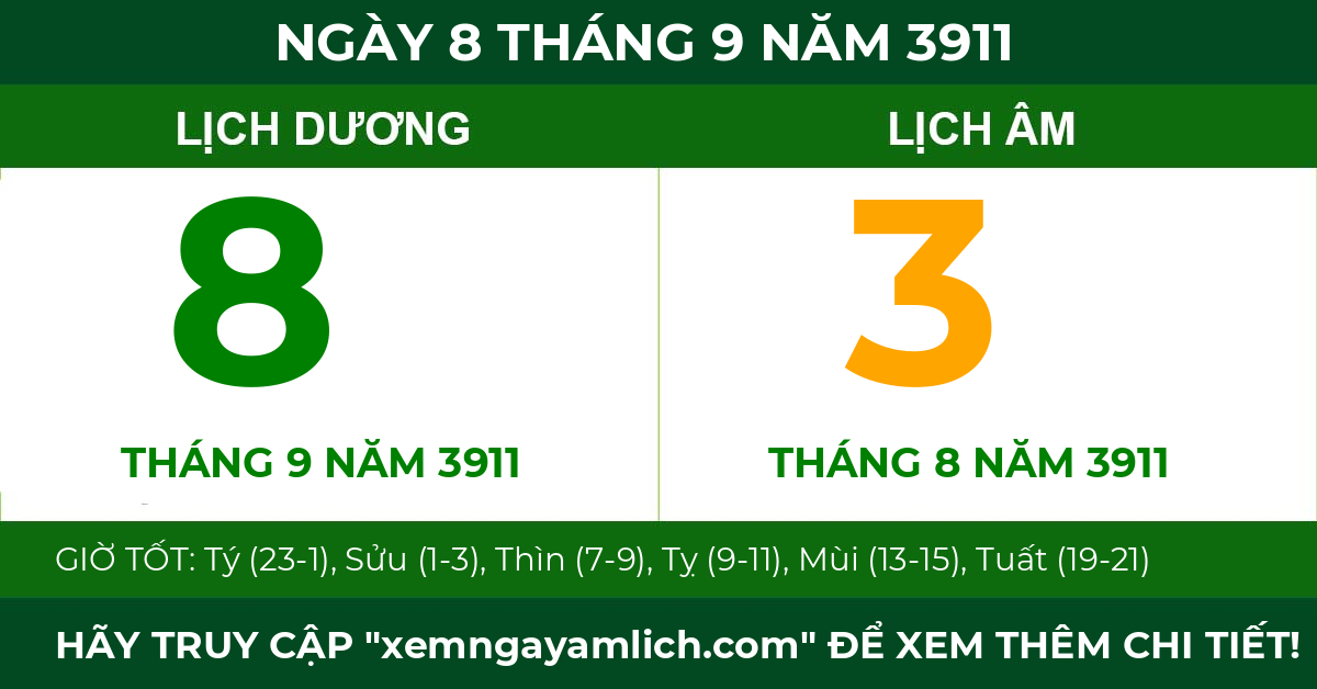 lịch âm ngày 8 tháng 9 năm 3911