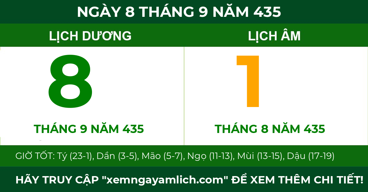 lịch âm ngày 8 tháng 9 năm 435