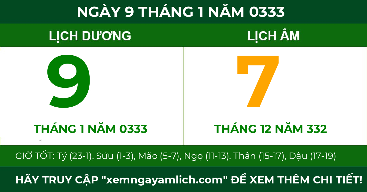 lịch âm ngày 9 tháng 1 năm 0333