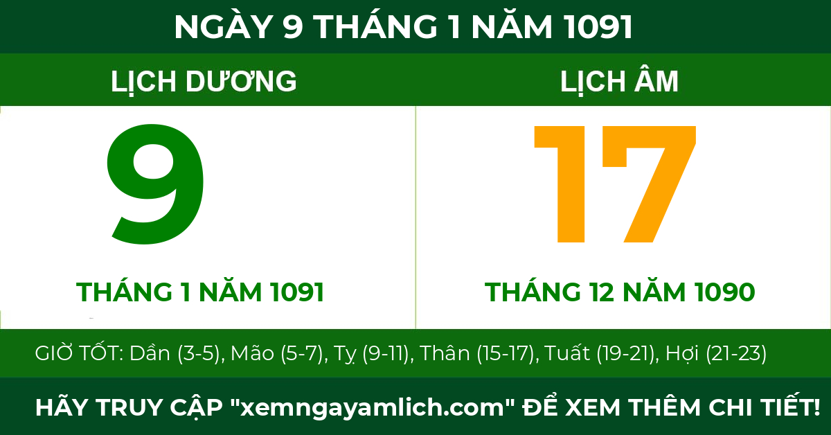 lịch âm ngày 9 tháng 1 năm 1091
