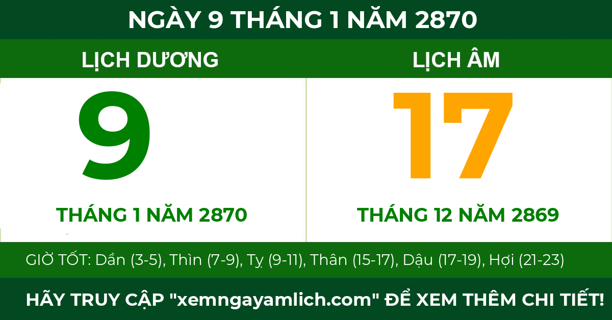 lịch âm ngày 9 tháng 1 năm 2870
