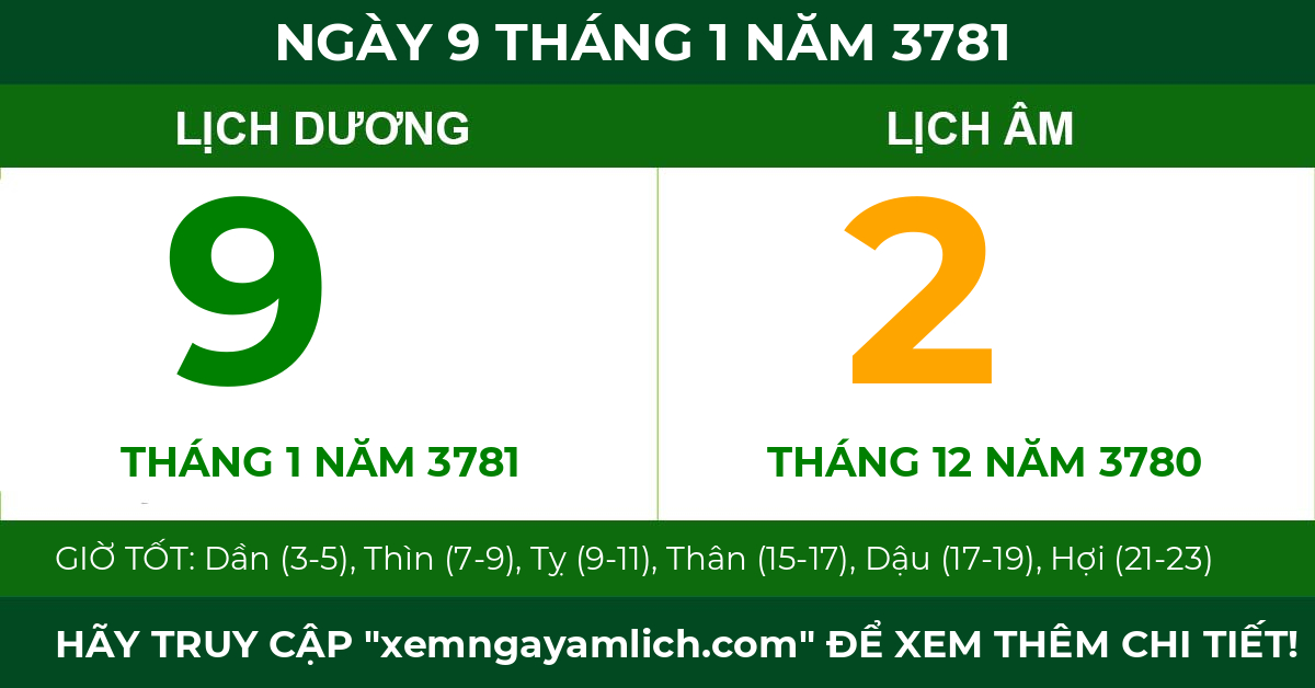 lịch âm ngày 9 tháng 1 năm 3781