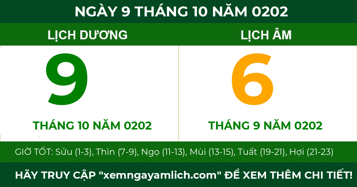 lịch âm ngày 9 tháng 10 năm 0202