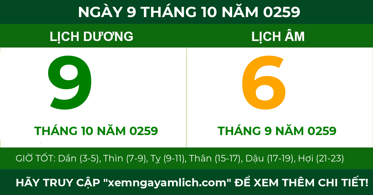 lịch âm ngày 9 tháng 10 năm 0259