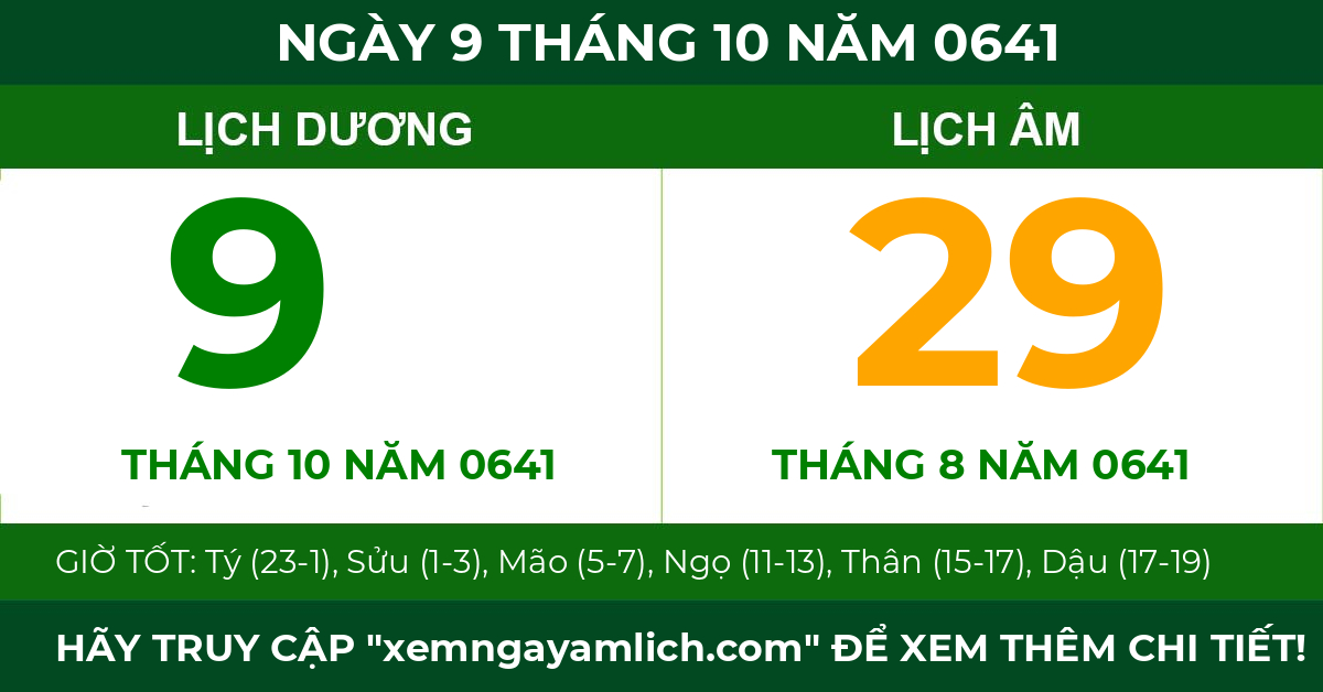 lịch âm ngày 9 tháng 10 năm 0641