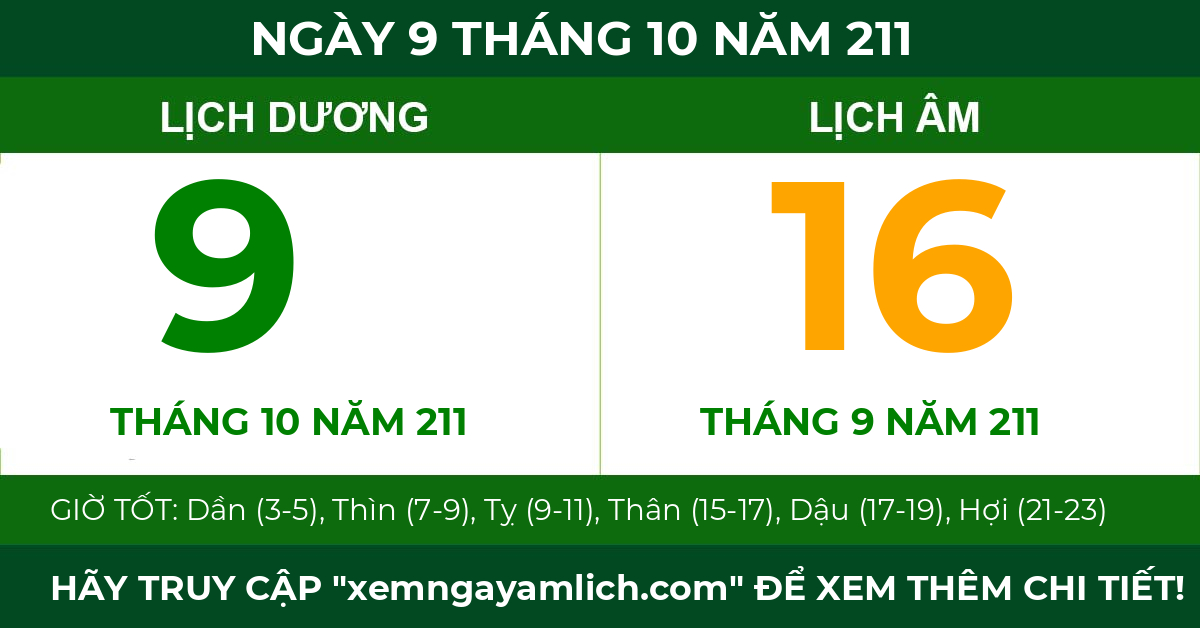 lịch âm ngày 9 tháng 10 năm 211