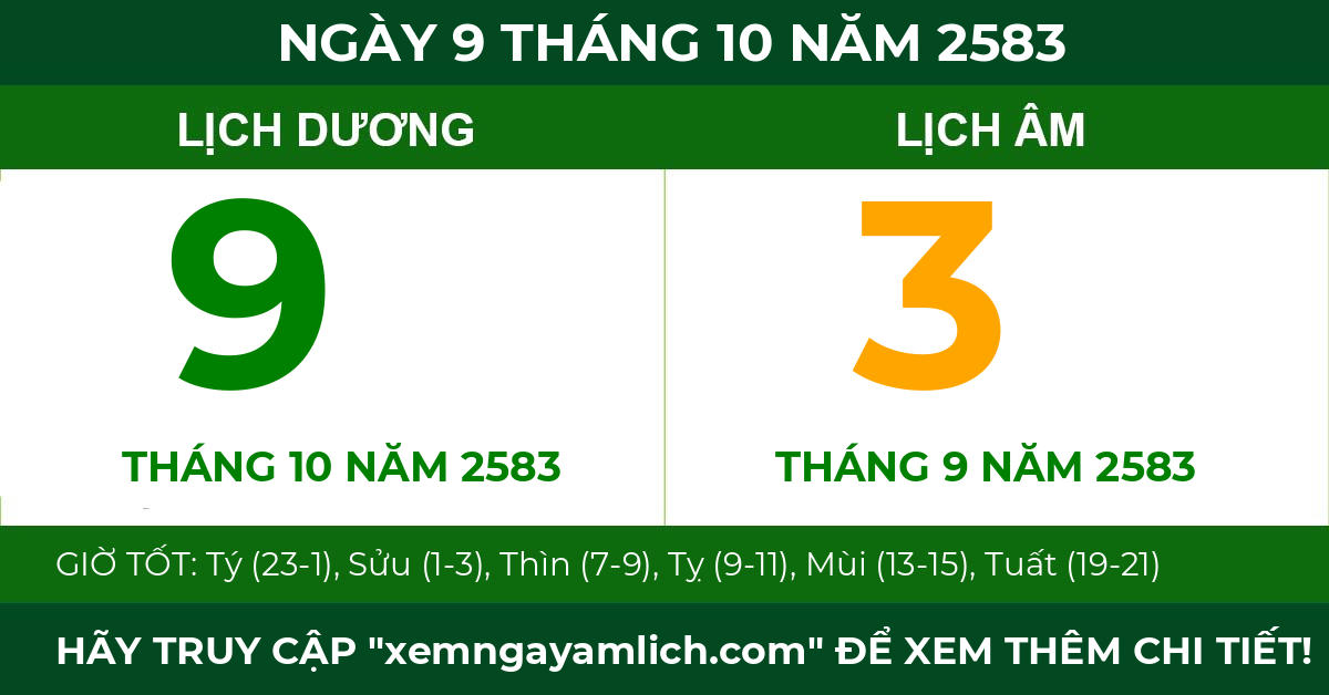 lịch âm ngày 9 tháng 10 năm 2583