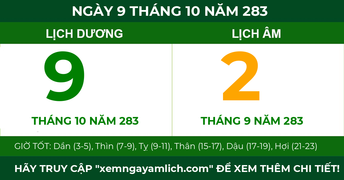 lịch âm ngày 9 tháng 10 năm 283