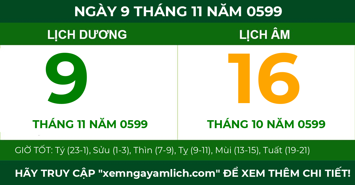 lịch âm ngày 9 tháng 11 năm 0599