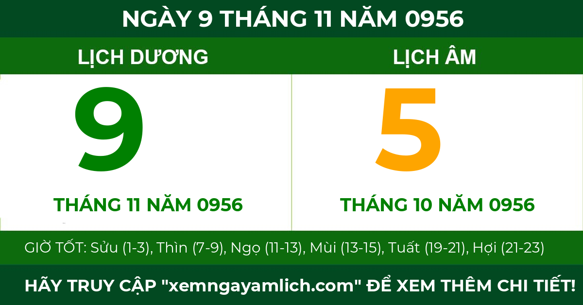 lịch âm ngày 9 tháng 11 năm 0956