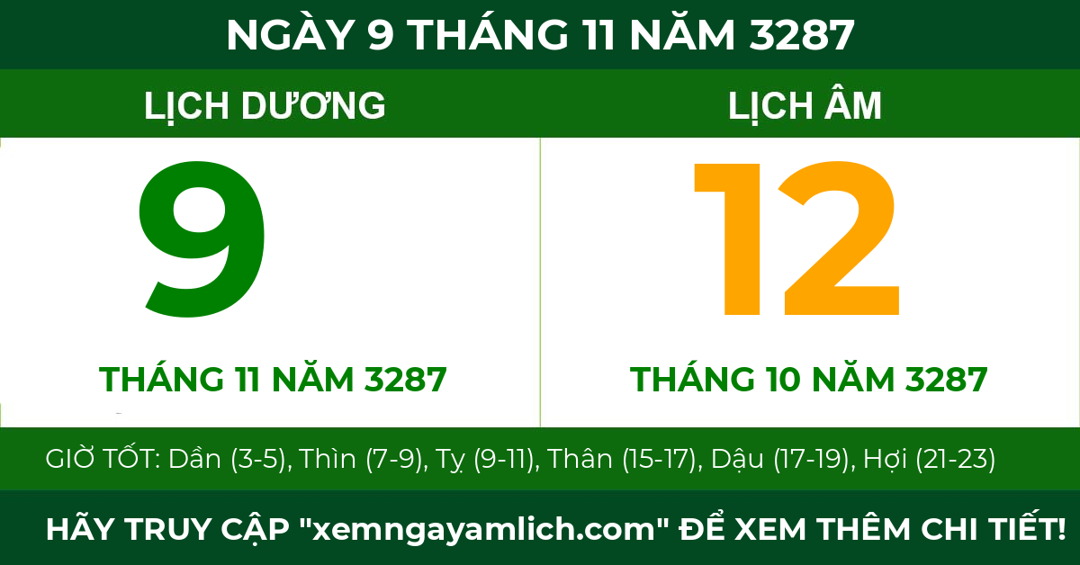 lịch âm ngày 9 tháng 11 năm 3287