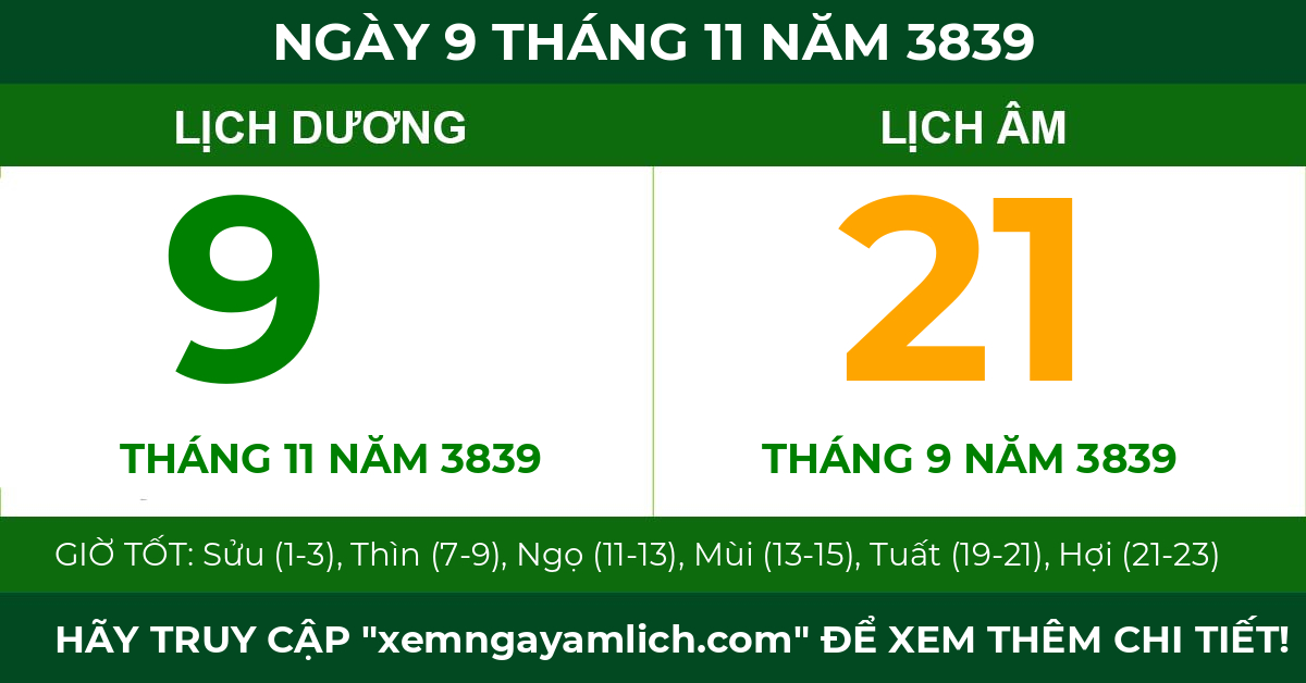 lịch âm ngày 9 tháng 11 năm 3839