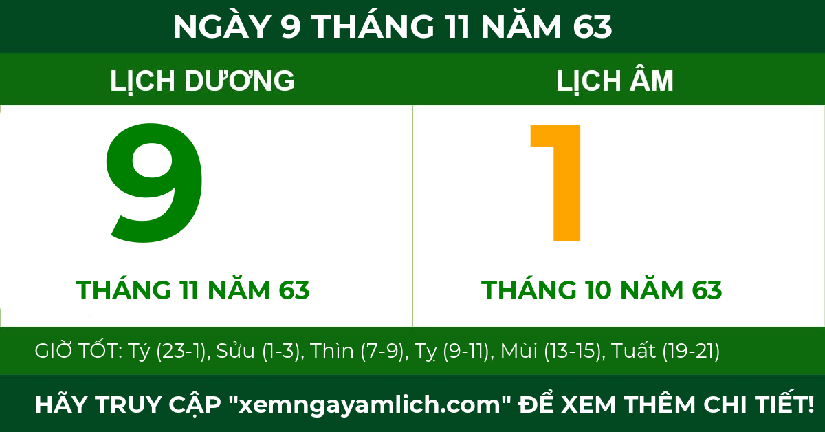 lịch âm ngày 9 tháng 11 năm 63