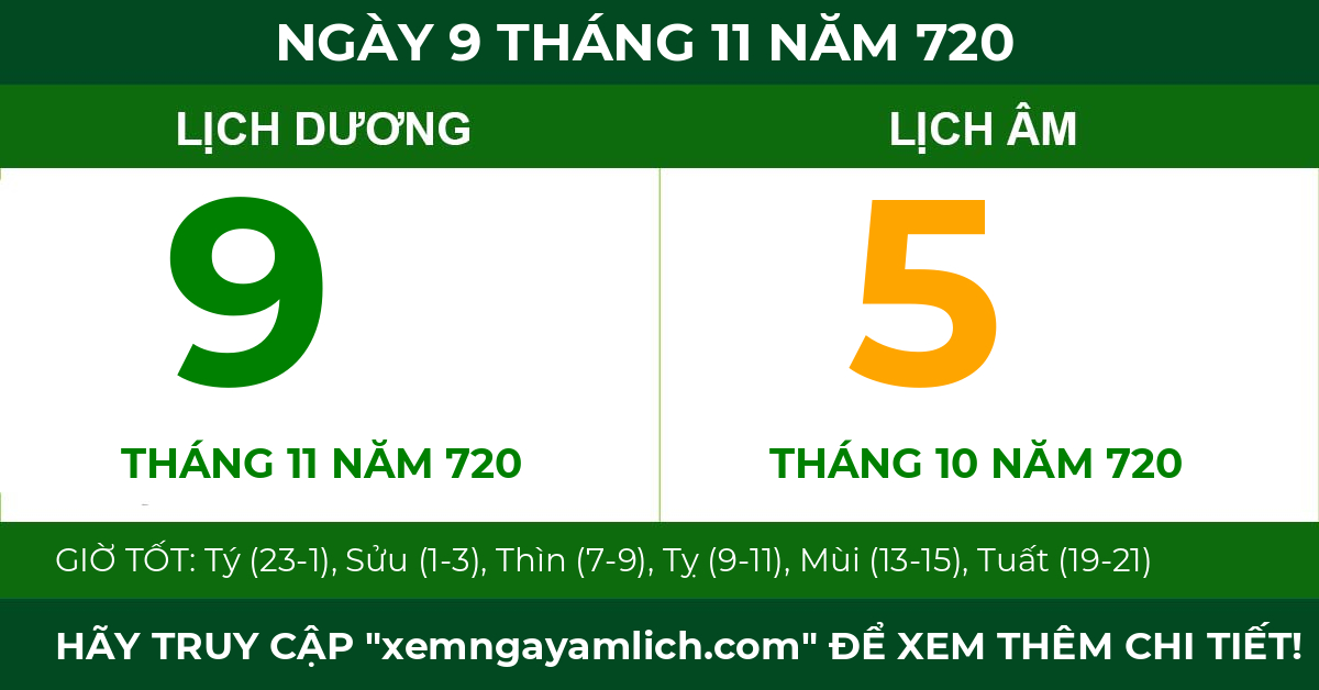 lịch âm ngày 9 tháng 11 năm 720