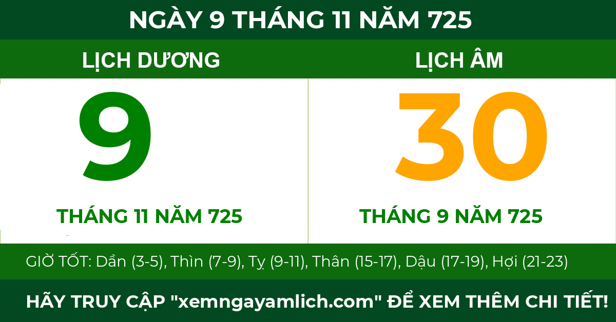 lịch âm ngày 9 tháng 11 năm 725