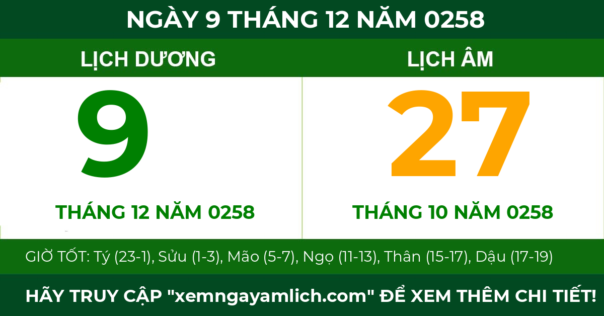 lịch âm ngày 9 tháng 12 năm 0258