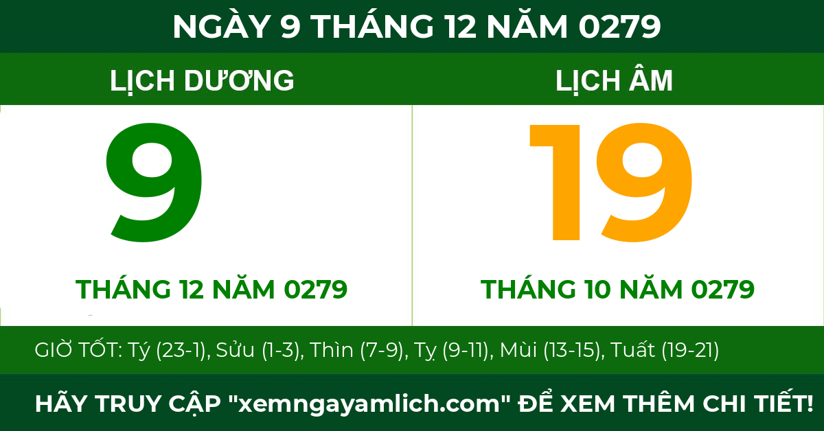 lịch âm ngày 9 tháng 12 năm 0279
