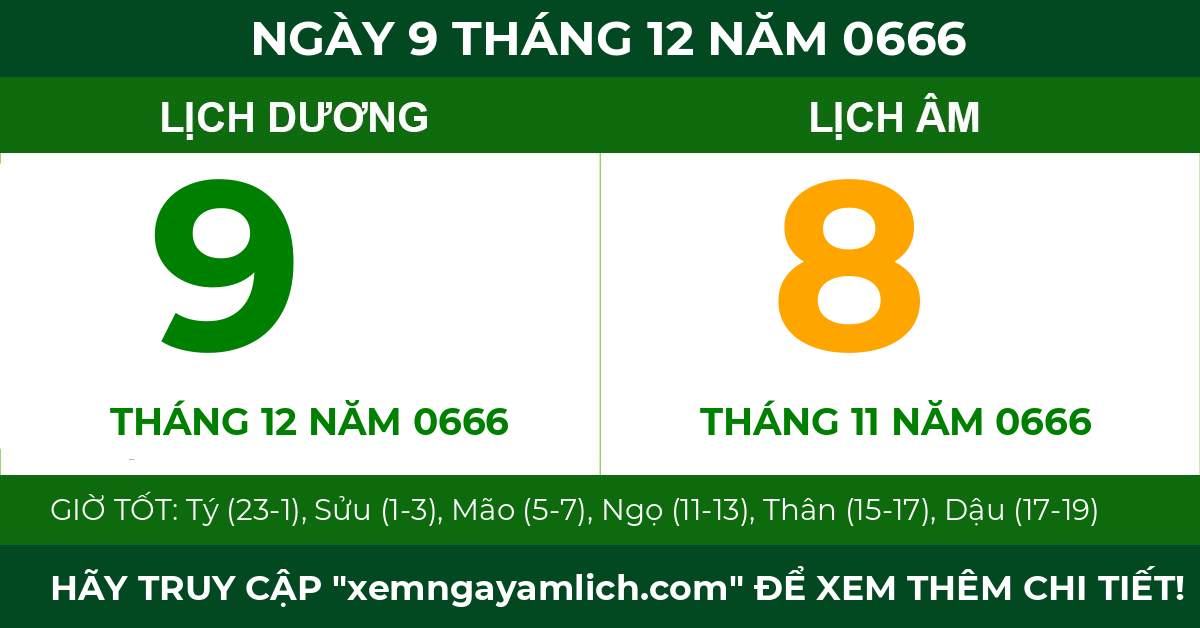 lịch âm ngày 9 tháng 12 năm 0666