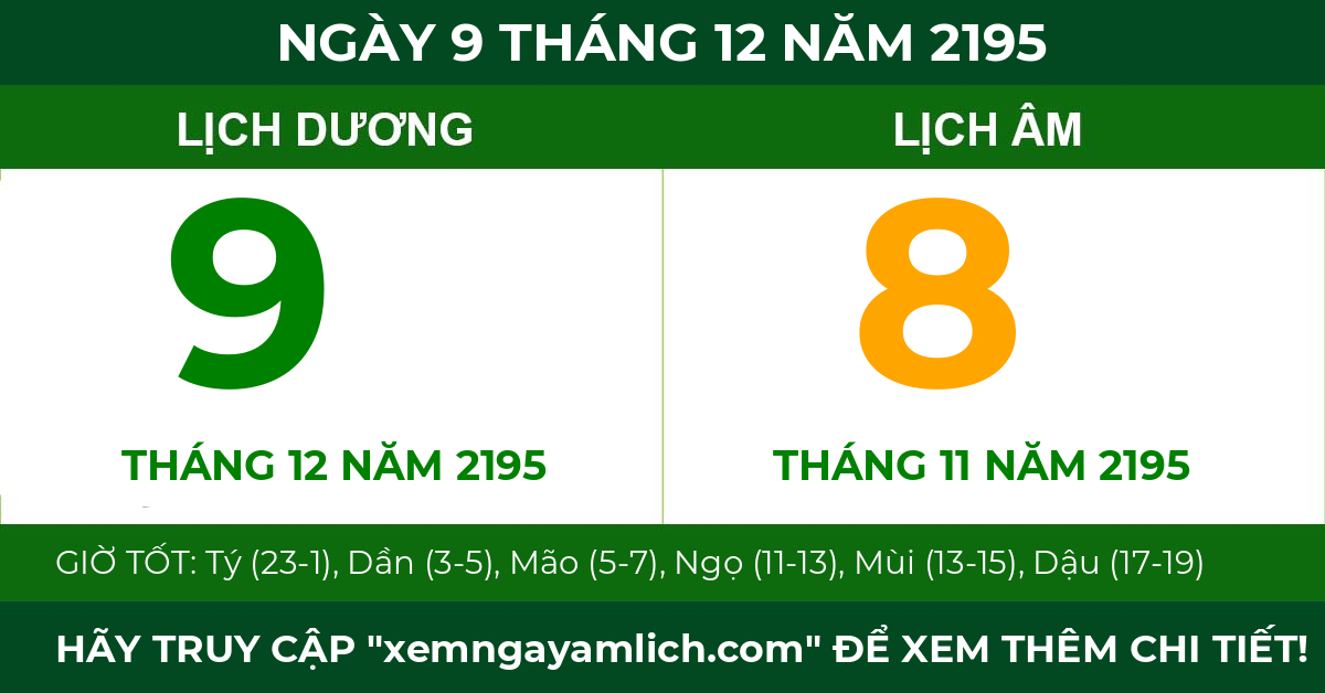 lịch âm ngày 9 tháng 12 năm 2195