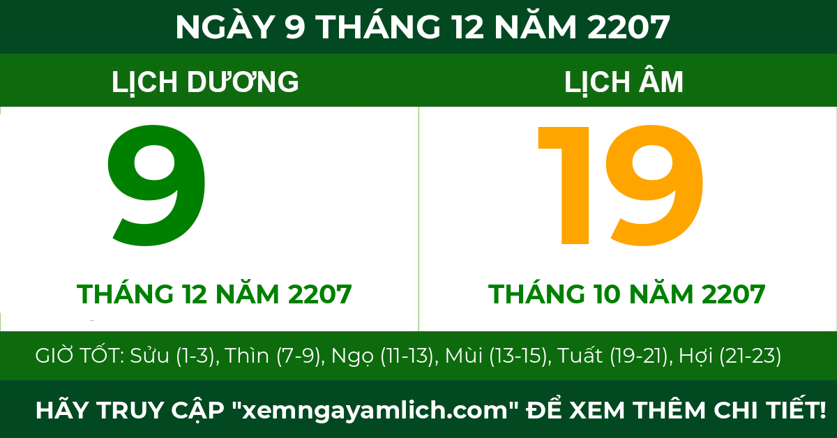 lịch âm ngày 9 tháng 12 năm 2207